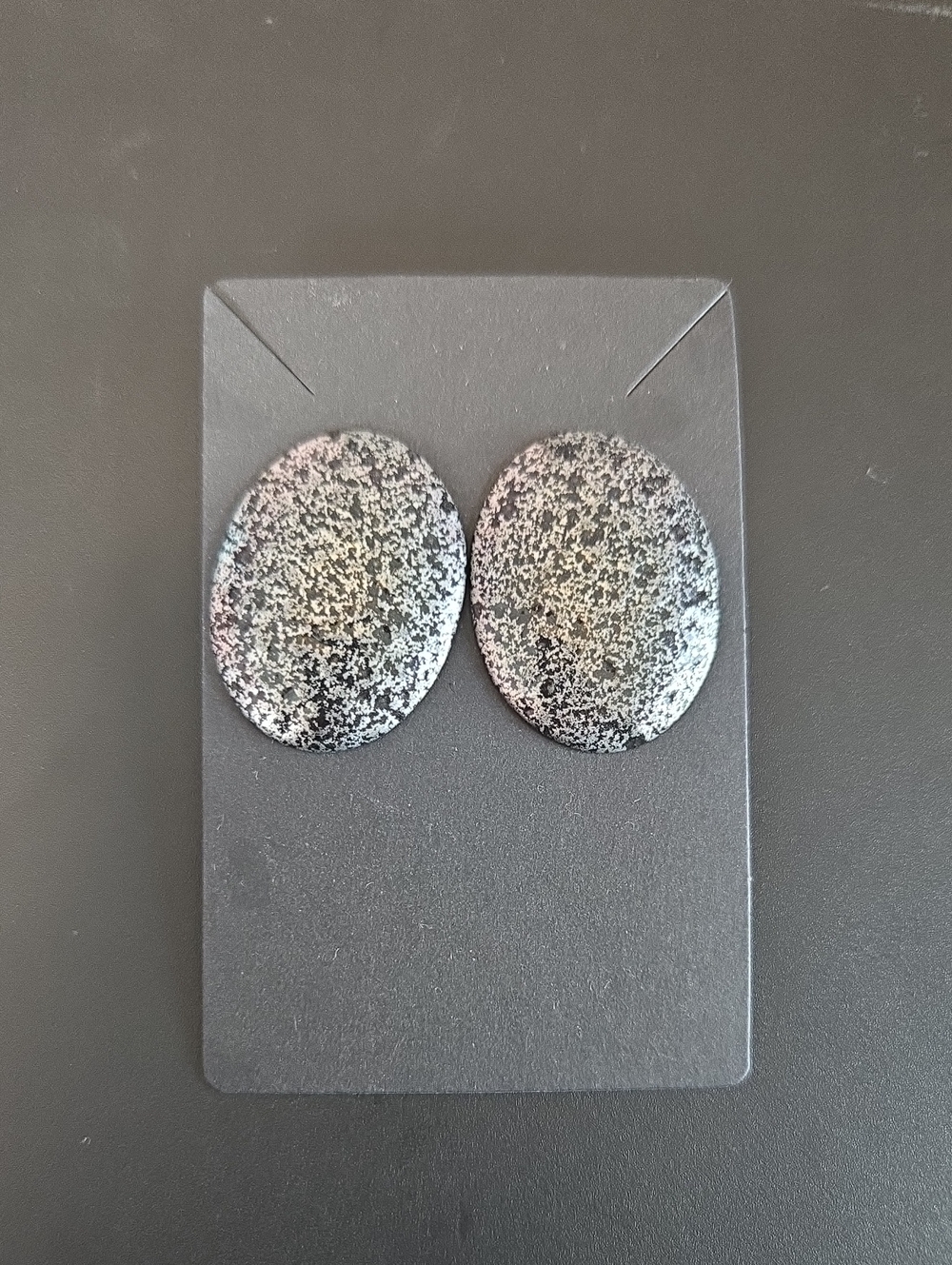 Silver Tone with Black Speckled Oval Earrings